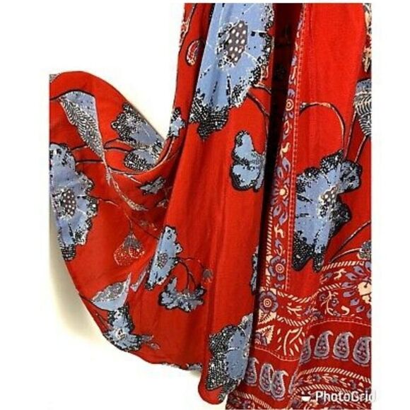 ❌Anthropologie Isabelle Red Silk Floral Bell Sleeve Shift Dress 2 - Picture 7 of 9